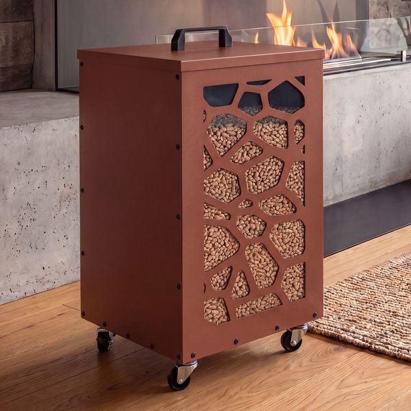 Pelletbehälter HWC-Q30 Waben, Pelletbox Aufbewahrungsbox für z.B. Tierfutter, Rollen Füße 64 x 36 x 36 cm ~ kupferfarben
