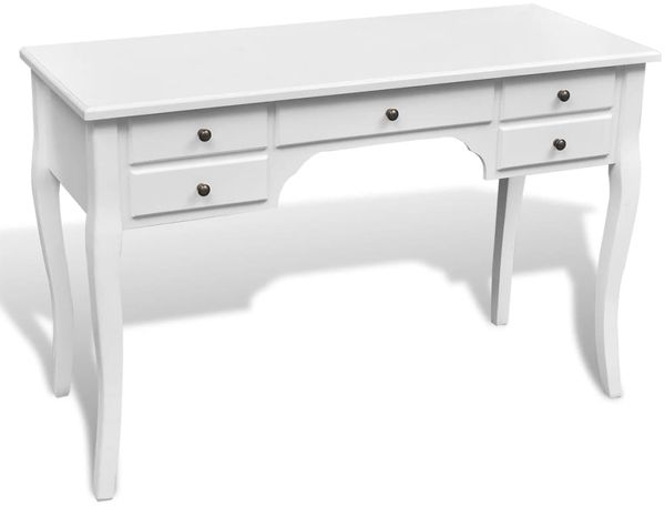 Französischer Holz-Schreibtisch mit 5 Schubladen, weiß, 120,2 x 47 x 79,1 cm