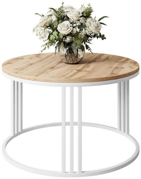 Lookway Couchtisch LORI LOFT mit Tischplatte in Holzdekor (1xCouchtisch), Durchmesser: ⌀70 cm