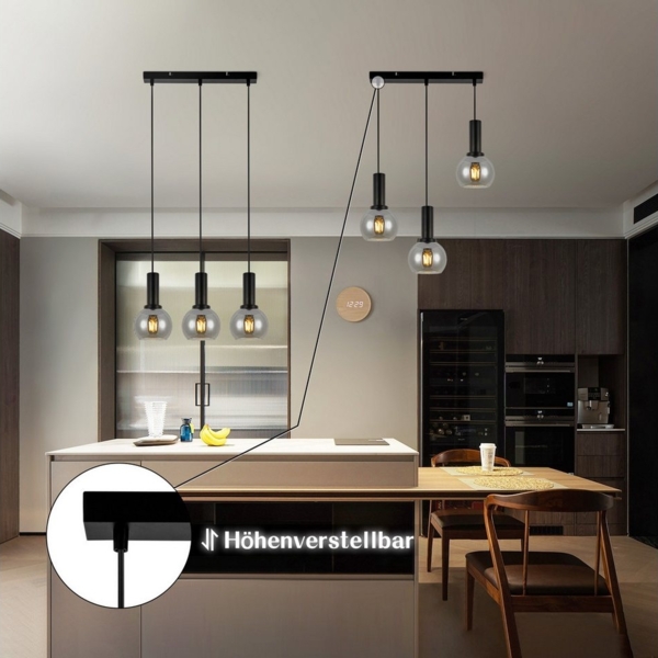 Nettlife Pendelleuchte Vintage Esstisch Glas Schwarz Industrial E27 Wohnzimmer, Höhenverstellbar, LED wechselbar, Esstischlampe für Wohnzimmer Küche Bild 3