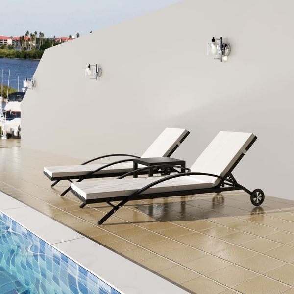 vidaXL Sonnenliegen mit Tisch Poly Rattan Schwarz 42497