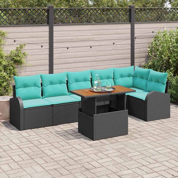 vidaXL Garten-Sofa-Set mit Speicher 7 pcs Schwarz Poly Rattan 3358335