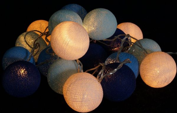 Guru-Shop LED-Lichterkette Stoff Ball Batterielichterkette 3xAA 20`er LED..