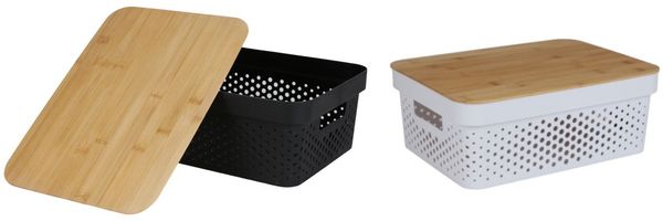 12x Aufbewahrungsbox mit Bambusdeckel 11L Aufbewahrungskiste Allzweckbox Dekoration