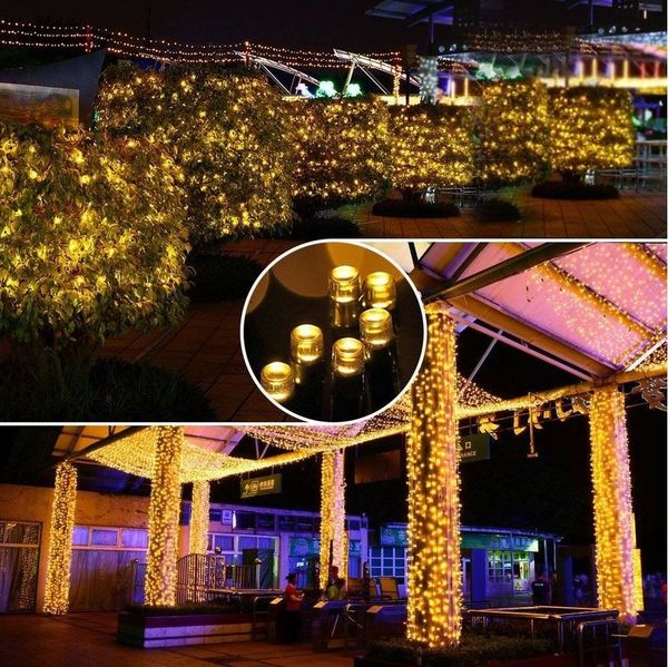 Rosnek LED Solarleuchte 100/200 LED, 8 Modi, Wetterfest Solar Lichterkette Außen, LED, Warmes Weiß, Weiß, Mehrfarbig, für Garten, Balkon, Bäume, Terrasse, Hochzeit, Party