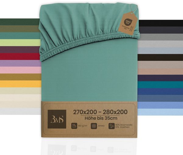 Jersey Spannbettlaken eukalyptus grün 270x200 - 280x200 cm Höhe bis 35cm