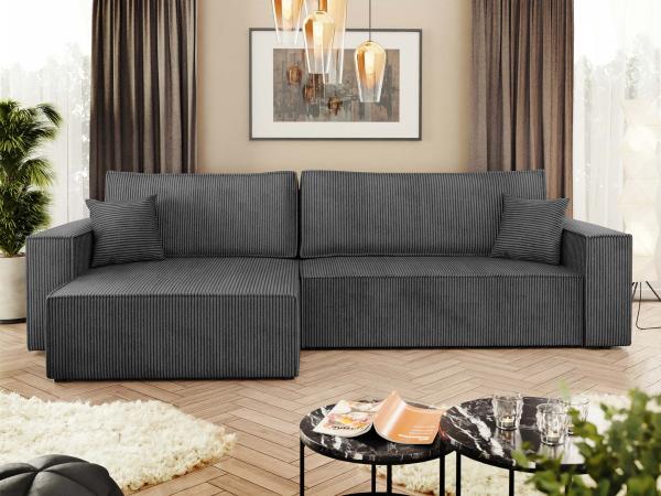 Ecksofa Kobaro Cord Maxi mit Bettkasten und Schlaffunktion (Farbe: Poso 22)