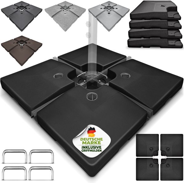 tillvex® Sonnenschirmständer Granit-Grau 90 Liter / 120 kg – 4-teilig für Ampelschirm inkl. Metallverbinder | Schirmgewicht befüllbar mit Wasser oder Sand | Schirmständer Ampelschirmständer wetterfest