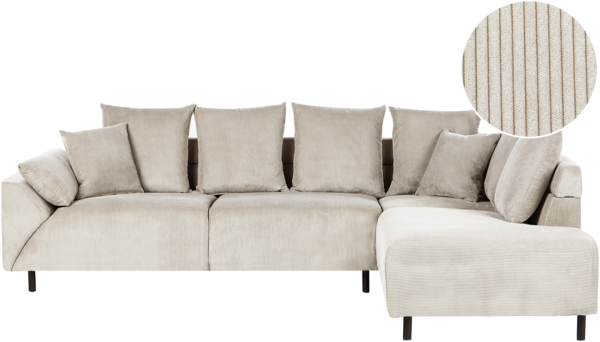 Ecksofa LUNNER Cord Beige 4-Sitzer Linksseitig