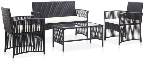 vidaXL 4-tlg. Garten-Lounge-Set mit Auflage Poly Rattan Schwarz 46434