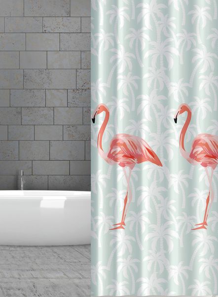 Textil Duschvorhang Flamingo rosa mint grün 180x180 cm
