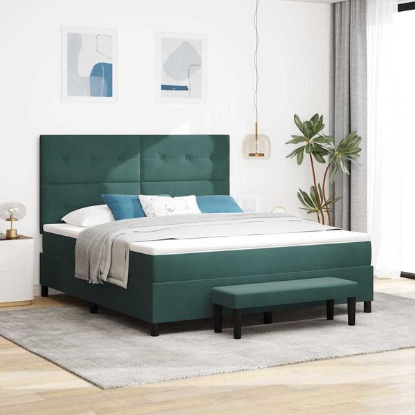 vidaXL Boxspringbett mit Kopfteil Dunkelgrün 200 x 180 cm Samt 3344531