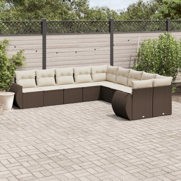 vidaXL 10-tlg. Garten-Sofagarnitur mit Kissen Braun Poly Rattan 3221912
