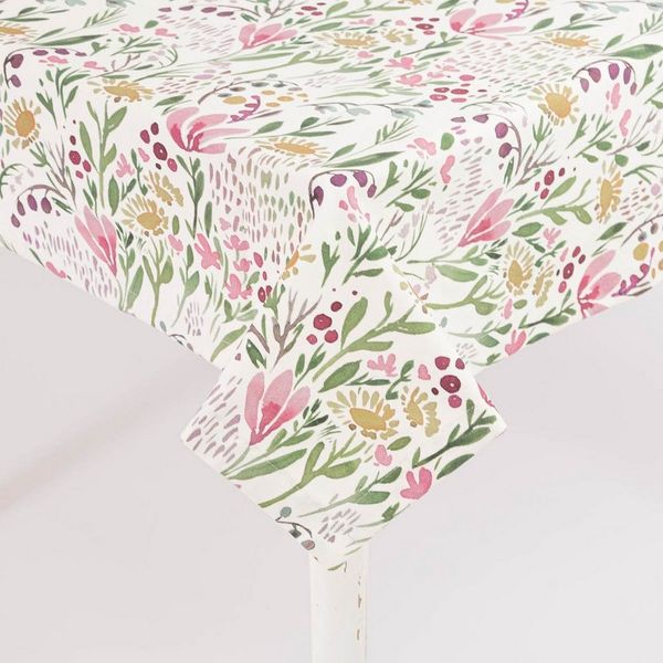 SCHÖNER LEBEN. Tischdecke Tischdecke Aquarell Blumen weiß rosa grün in versch. Größen, handmade
