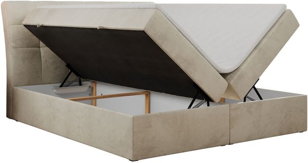Boxspringbett Polsterbett mit Multipocket-Matratze und Topper - DIEGOS - 180x200cm - Beige Velours - H3 Bild 4
