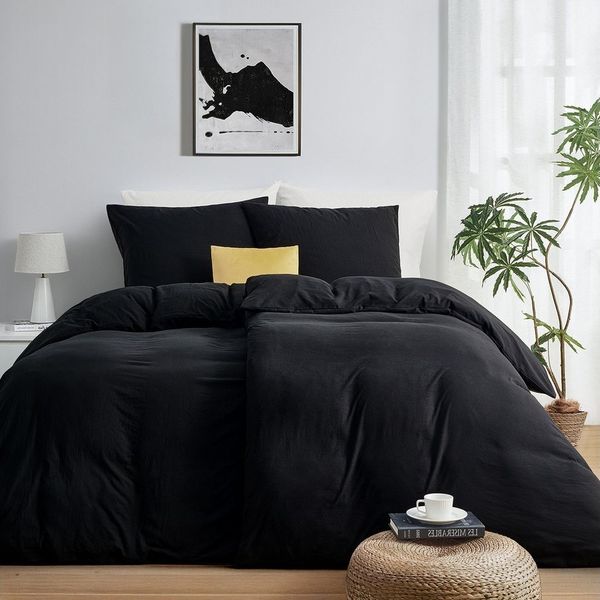 Topfinel Bettwäsche Bettwäsche 135x200 4teilig weiche Vorgewaschene Hautfreundlich, 4 teilig, 2 Bettbezüge 135 x 200 2 Kissenbezüge 80x80 Reißverschluss Schwarz