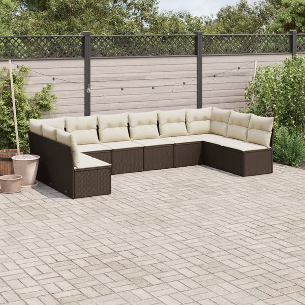 vidaXL 10-tlg. Garten-Sofagarnitur mit Kissen Braun Poly Rattan 3218093