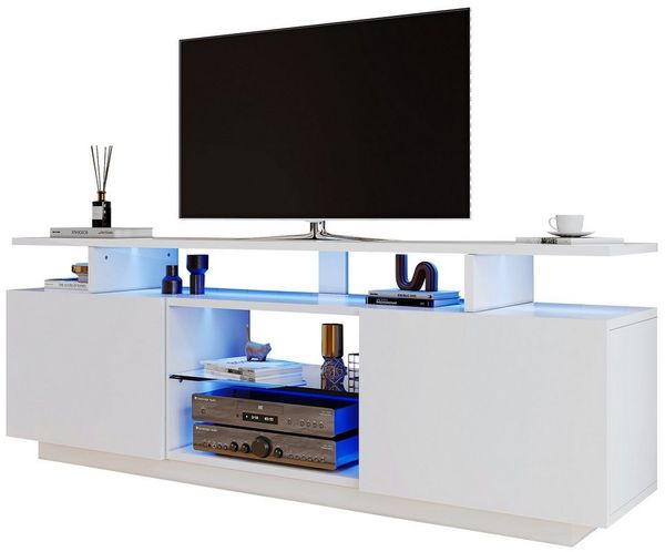 REDOM Lowboard TV-Ständer mit 16-farbiger LED-Beleuchtun (1 St, 5 Fächer und 2 Türen), Hochglanzdesign für 60-Zoll-Fernseher