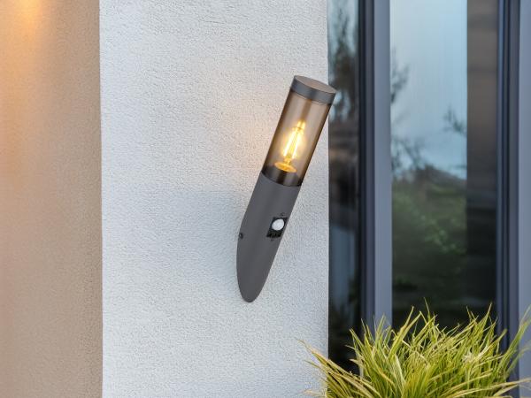 LED Außenwandleuchte Anthrazit & Rauchfarben mit Bewegungsmelder, Höhe 41cm