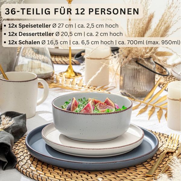 SÄNGER Geschirr-Set Bombay (36-tlg), 12 Personen, Steingut, Bombay Moonlight, Handmade, Erweiterbar, VALUE COLLECTION