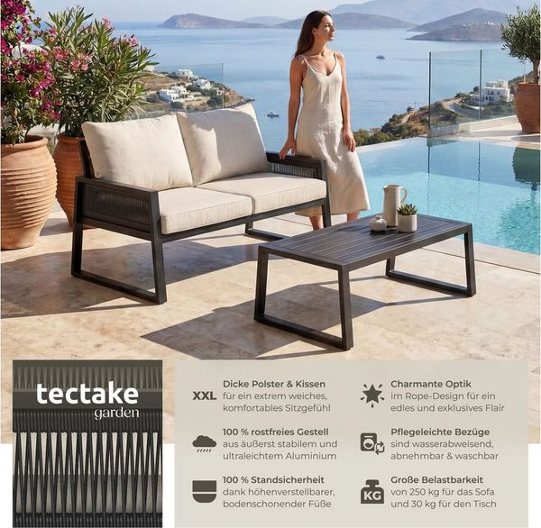 tectake Gartenlounge-Set Lounge-Set Captive - stilvolles Rope-Design mit dicken Polstern, (Set, 2-tlg, 2 tlg), Extra dicke und große Sitzpolster und Rückenkissen