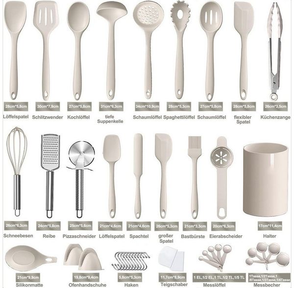 OKWISH Kochbesteck-Set 43er Küchenhelfer Set Kochgeschirr Küchenutensilien Küchengerät Küchen (Kochset Antihaft Hitzebeständig mit Utensilienhalter und Aufhängeloch, 43-tlg, Kochzubehör, Utensil Set, Silikon, Kochutensilien), Spülmaschinengeeignet für ...