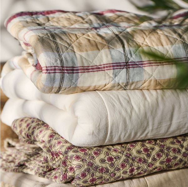 Ib Laursen - Decke Quilt Tagesdecke 180x130cm Karomuster Rot Blau Beige 07938-00
