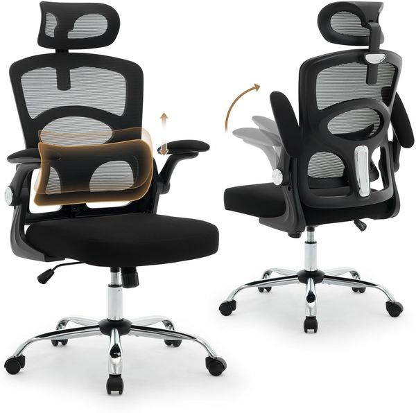 GarveeHome Ergonomischer Bürostuhl, Mesh-Bürostuhl Mit Rollen, Computer-Gaming-Drehstuhl Mit Hoher Rückenlehne Und Verstellbarer Kopfstütze, Für Zu Hause, Büro, Gaming-Raum