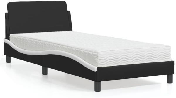 vidaXL Bett mit Matratze Schwarz und Weiß 90x200 cm Kunstleder 3208342