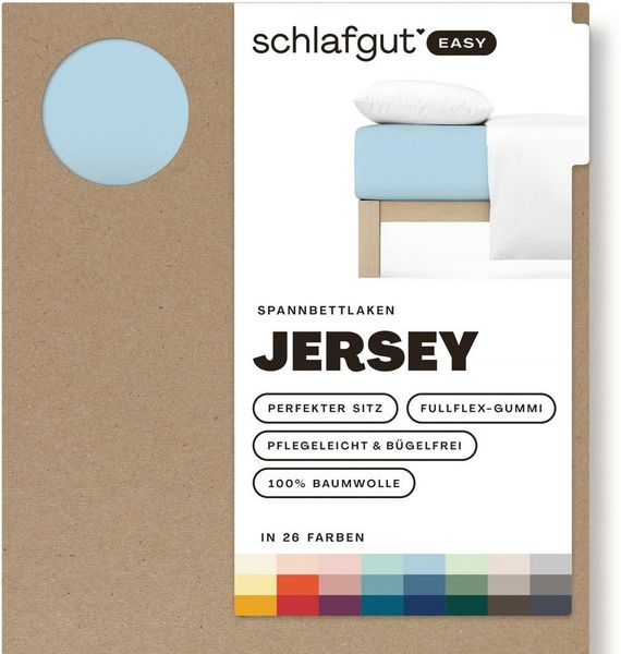 Schlafgut 'Easy' Spannbettlaken, Jersey, 100% Baumwolle, rundum Gummizug, für Matratzen bis 22 cm Höhe, Blue Light, M 120x200 cm - 130x200 cm