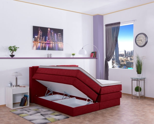 Meisterbetten Boxspringbett Dora 160x220 in W-Red, Matratzenbezug Nano, Komfortschaum-Topper Bild 4