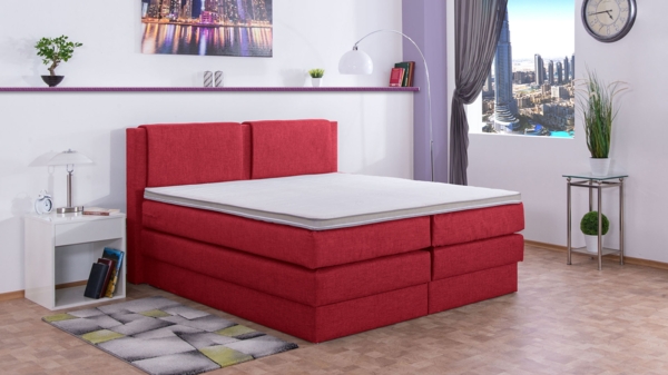 Meisterbetten Boxspringbett Dora 160x220 in W-Red, Matratzenbezug Nano, Komfortschaum-Topper Bild 3
