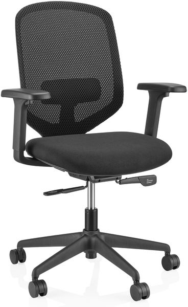 hjh OFFICE Profi Bürostuhl Delvia – Ergonomisch, Höhenverstellbare Lendenstütze & Armlehnen, Synchronmechanik, Komfortable Sitzkanten, Schwarz