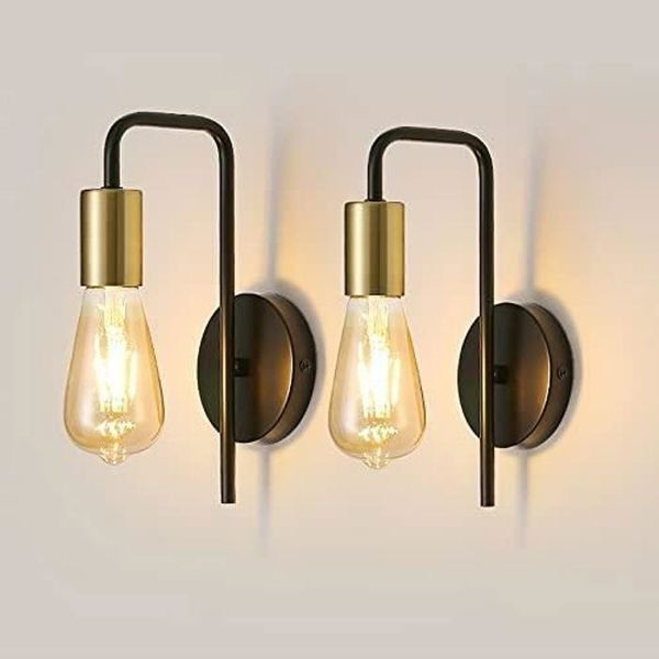 2er-Pack Vintage-Industrie-Wandleuchten E27, Schwarz + Gold, für Wohnzimmer, Schlafzimmer, Küche, Flur