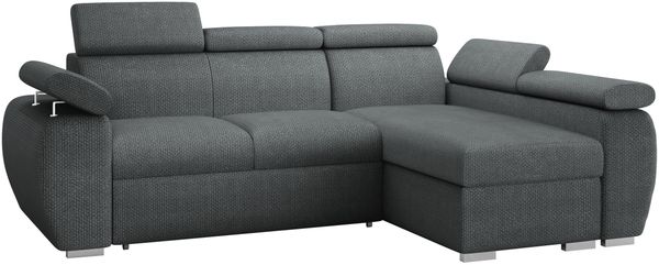 Ecksofa Boston Mini mit Schlaffunktion, Bettkasten, Einstellbare Kopfstützen (Farbe: Flow 21, Seite: Rechts, 2r+LC)