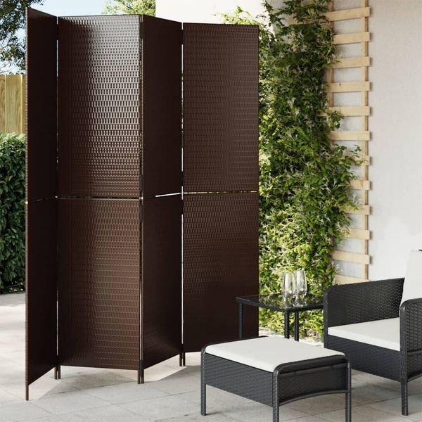 vidaXL Paravent 4-tlg. Braun Poly Rattan 365361