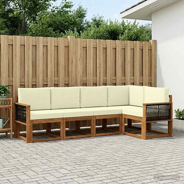 vidaXL Outdoor-Sofagarnitur mit Kissen 5 pcs Natur und Creme Polyester 3385211