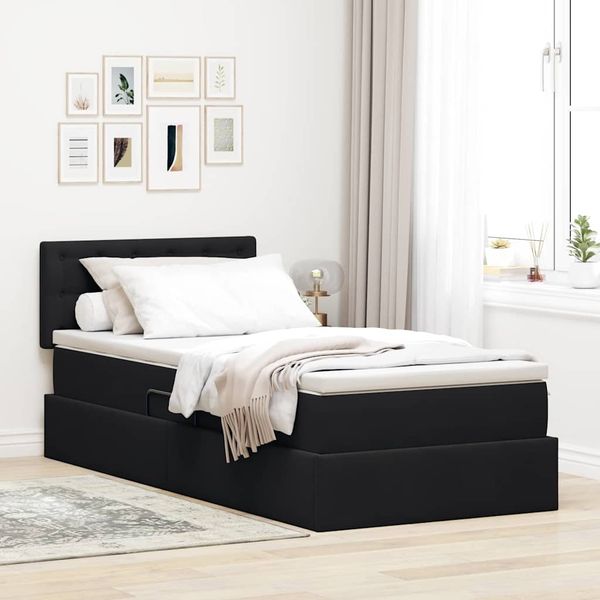 vidaXL Bett mit Stauraum und LED mit Matratze Schwarz 90 x 200 cm Samt 3371489
