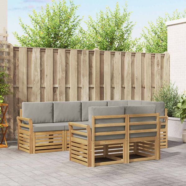 vidaXL Outdoor-Sofagarnitur 7 pcs Weiß und Hellgrau 3391996