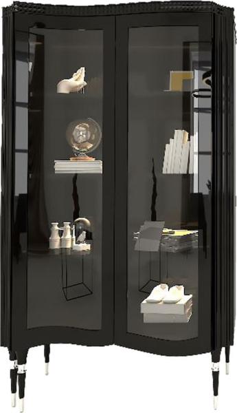 Casa Padrino Luxus Art Deco Vitrine Schwarz / Silber - Handgefertigter Massivholz Vitrinenschrank mit 2 Glastüren - Art Deco Wohnzimmer Möbel