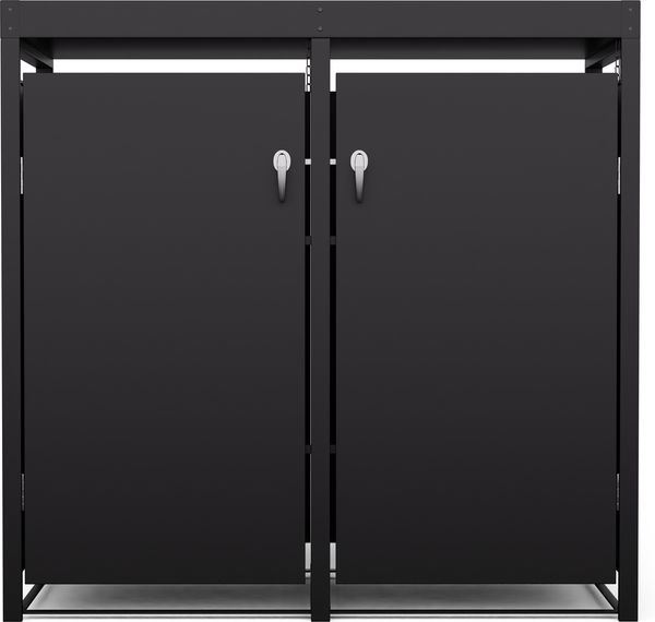 Blumfeldt BinSafe Mülltonnenbox – Wetterfest, Verzinkter Stahl, 2 Türen & Pflanzendach, Für 60L/120L/240L Mülltonnen, Abschließbar, Modernes Design, Mülltonnenverkleidung, Schwarz