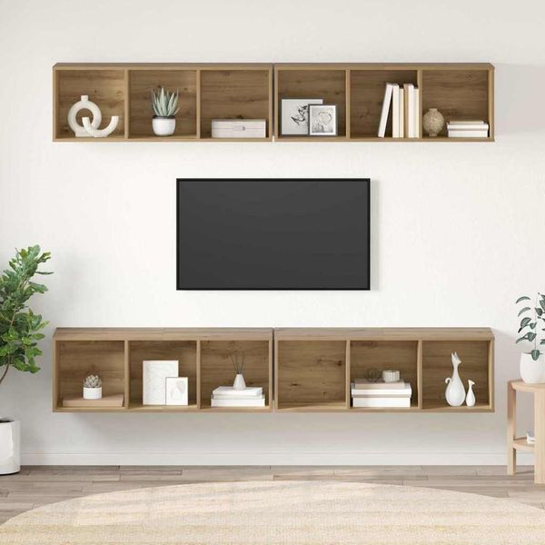 vidaXL TV-Schrankset Wandmontiert 4 pcs Artisan-Eiche 37 x 37 x 107 cm 3393536
