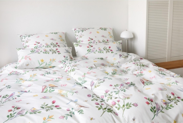 Elegante Mako Satin Bettwäsche Songbird 24525-0 Vögel Weiß 135x200 Bild 4