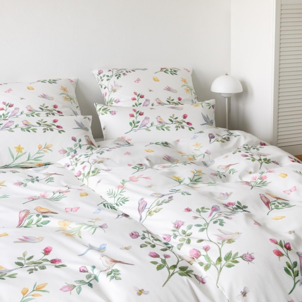 Elegante Mako Satin Bettwäsche Songbird 24525-0 Vögel Weiß 135x200 Bild 2