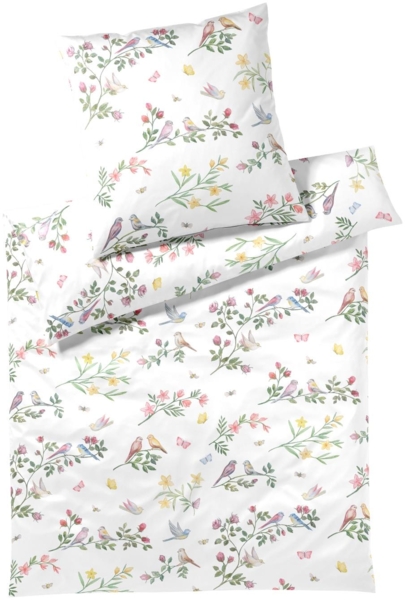 Elegante Mako Satin Bettwäsche Songbird 24525-0 Vögel Weiß 135x200 Bild 3