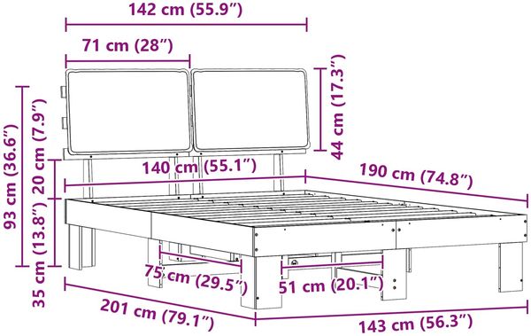 vidaXL Bettgestell mit gepolstertem Kopfteil Taupe 140 x 190 cm 877287 Bild 11