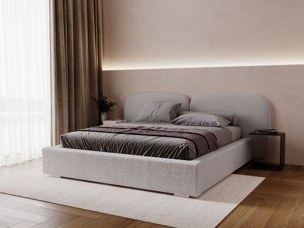 GRAINGOLD Palermo Doppelbett 120x200, mit modern Kopfteil, Bettkasten, Lattenrost, Geflechtstoff, Hellgrau