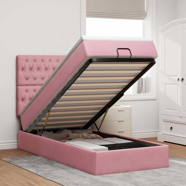 vidaXL Ottoman-Bett mit Matratzen & LEDs Rosa 80x200 cm Samt 3314359