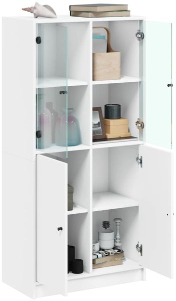 Highboard, BuffetSchrank, Büroschrank mit Türen Weiß 68x37x142 cm Holzwerkstoff Bild 4