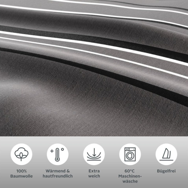 my home Bettwäsche Renu in Gr. 135x200 oder 155x220 cm, Biber, 2 teilig, Bettwäsche aus Baumwolle, grafische Bettwäsche mit Wellen-Design Bild 2